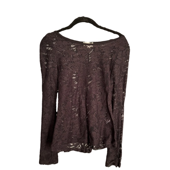 La Hearts Tops - Lace Shirt Top Long Sleeve LA Hearts Medium Romantic Black Floral Flowers Pacsun